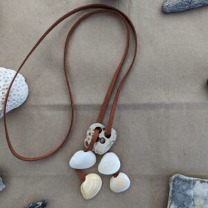 Enchanted Bohemian Hag Stone Bolo Necklace with Seashells - Ethical Vegan Leather - Boring Clam Original